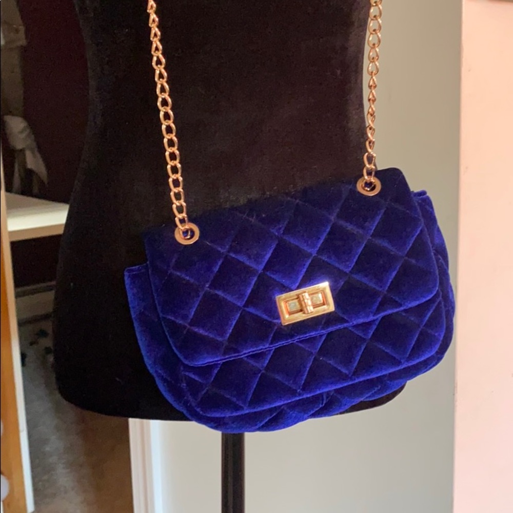 Royal blue velvet side purse